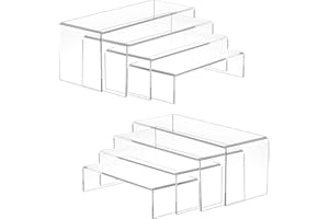 Viymgit 8Pcs Large Acrylic Risers, Clear Rectangular Tiered Display Stand, Tabletop Display Riser Shelf for Collectibles Jewelry Funko Pop Figures Toys Cupcake Dessert Decorations