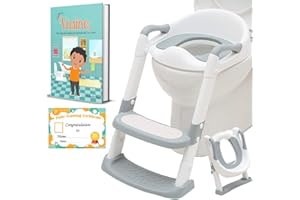 Ifantaisie Riduttore wc per bambini con gradino portatile y pieghevole. Vasino con scaletta da 1 a 7 anni - Sedia viaggio - Sedile WC bambino e bambina bianco e grigio + Libro 10€ Vasino in offerta
