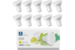 Aigostar Lampadina LED GU10 6W, Luce Bianca Calda 3000K 480 Lumen, Angolo a Fascio 120-160 Gradi, Nessun Sfarfallio, Pacco da 10