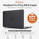 McStorey MacBook Pro 15 Mat Kılıf A1707 A1990 Uyumlu Sert TPU Kılıf İnce Hafif Koruyucu Kapak 2016-2019 Şeffaf Siyah
