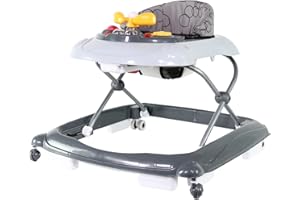 Trotteur BASILE avec pliage facile – A partir de 6 mois jusqu’à 12 Kg max – Plateau d’éveil sonore – Réglable en 3 hauteurs (Gris)