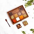 Creation India Craft Wooden Spice Box with 12 Containers & Spoon, Spice Container for Kitchen, Masala Dabba, Namakdani for Kitchen, Wooden Masala Box, Multipurpose Decorative Box,Brown