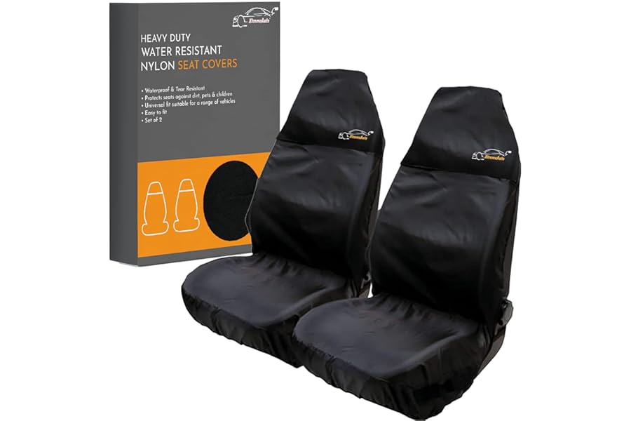 Xtremeauto Car Seat Covers Front Pair - Coloured Top Car Seat Cover Set, Heavy Duty Universal Fitting Set Of 2 Car Seat Protectors, Water Resistant Easy Clean Seat Covers For Car (Black)