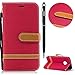 Produktbild Moto G5 Plus Handyhülle,Motorola G5 Plus Hülle,WIWJ PU Cover Case Leder Flip Wallet Schutzhülle [Colorblocked Denim Handytasche]Hülle für Moto G5 Plus-Rot