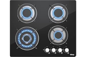 ISEASY Piastra di cottura a gas a 4 fuochi, autosufficiente, piano cottura a incasso, per gas naturale/propano, sicurezza tramite termocoppia