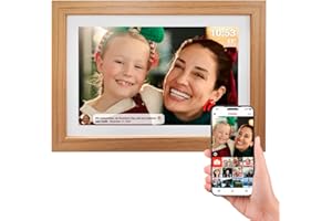 Denver Digitaler Bilderrahmen Holz 10,1 Zoll mit WLAN - FRAMEO Digital Photo Frame mit Touchscreen & 16 GB Speicher - Elektrischer Bilderrahmen mit App‑Steuerung - USB & microSD - Light Wood