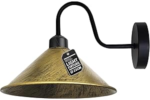 LEDSone Vintage Wall Light Fixture,Vintage Black Wall Sconce E27 Base Socket Screw Type Industrial Wall Mounted Swan Neck Cone Shape Shade Wall Sconce (Brushed Brass, Without Bulb)