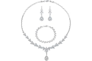 Kamise Parure Femme Argent Plaqué Or/Or Rose avec Zirocon Cubique, Ensemble de Boucles d'oreilles & Collier & Bracelet, Bijoux Hypoallergénique en Forme de Fleur, Mariage Soirée Anniversaire Cadeau