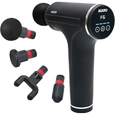 AGARO Galaxy Massager Machine, Handheld Deep Tissue Massage Gun, 4 Heads, 6 Speed, Rechargeable Percussion Massager for Muscl