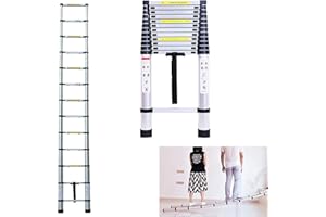 DICN Escaleras Telescópicas de 5m, Extensible de Aluminio, Ligera, Ahorra Espacio, Multiusos, para el Hogar, Oficina, Jardín, Loft. Escaleras Portátiles de Escalón Suave y Antideslizante