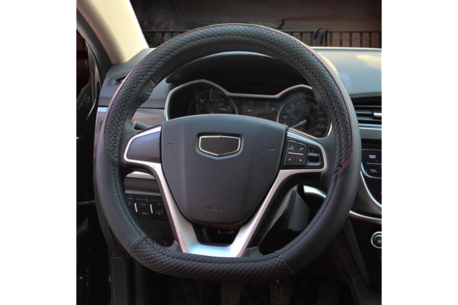 Pahajim Car Steering Wheel Covers D Shape PU Leather Flat Bottom Steering Wheel Cover Anti Skid Breathable Sport Style 37-38cm Car Accessories for Women Men