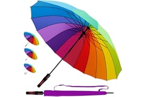 COLLAR AND CUFFS LONDON 95KPH Parapluie Canne Solide Tempete Homme Femme - 16 Baleines Resistant Vent Fort Automatique - Poignée Antidérapante - Renforcé Avec Fibre de Verre - Coloré - Arc en Ciel