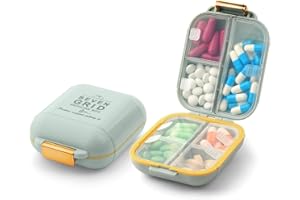 Fefod Pastillero de Viaje, Pastillero Diario para 7 Días con 7 Compartimentos, Pastillero de Viaje Portátil Dosificador de Comprimidos, Organizador de Medicamentos para Viajes y Uso Diario (Verde)