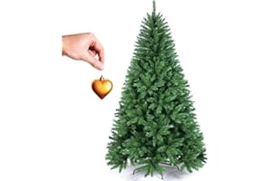 Bakaji Albero Di Natale Pino Cuore d'oro Ecologico e Ignifugo Con Base a Croce In Ferro Pieghevole Super Folto Rami Innesto Ad Uncino Colore Verde (210 cm)