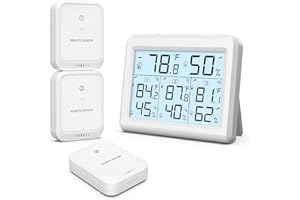 ORIA 【Nowość】Termometr z higrometrem, termometr wewnętrzny z 3 czujnikami zewnętrznymi, podświetlenie tła i duży wyświetlacz LCD, zapis min/maks, przełącznik ℃/℉, idealny do biura, domu – biały