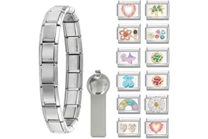 Urijk Modular for Italian Charm 9mm Traditional Classic Type Charm for Italian Style,Flower Patterns Stainless Jewelry Module Steel 22 Styles to Match Freely Modular for Italian Charm-Flower Series