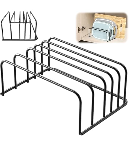 Lot De 2 Supports à Planches à Découper Avec Range-couvercles - 5 Compartiments, Acier Carbone - Patins Antidérapants Silicone