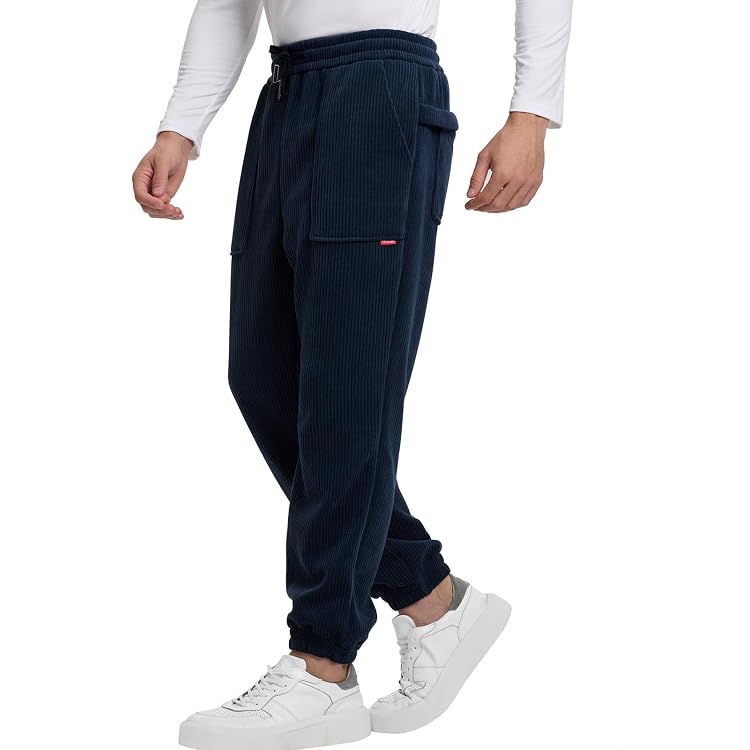 Pantalon Baggy Homme En Velours Côtelé - Taille élastique, Doublure Sherpa, Poches - Chaud Pour L'hiver - 4