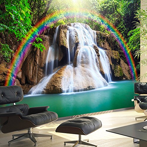 FOTOTAPETE 150x105 cm - VLIES TAPETE PREMIUM - PROFI QUALITÄT - 3 Farben zur Auswahl - Top moderne Wanddeko - Wandbilder XXL - Riesen Wandbild - Top Design Tapete - Neue exklusive Edition mit noch besser Druckauflösung - Deutsches Premium Vlies - Wasserfall Regenbogen Natur LAndschaft c-C-0007-a-b
