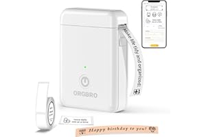 ORGBRO X1 Etiquetadoras, Impresora Térmica de Etiquetas Autoadhesivas Portátil Bluetooth Mini Label Maker Compatible con iOS/Android para Hogar y Oficina - Incluye 1 Rollo de Etiquetas (Blanco)