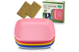 Sockerrör Barntallrikar 5-pack (20 cm) – ekologisk servis för småbarn – LFGB och USDA certifierad – mikrovågsugnar och diskma