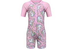 Moneric Girls Swimming Costume Kids One Piece Swimsuit Unicorn Swimwear UV Protection Zipper Bathing Suit Rash Guard Surfing Beachwear