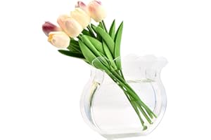NIVOFU Akrylowy wazon 20 x 19 x 5 cm, wazon na kwiaty, przezroczysty akryl, przezroczysty wazon na kwiaty, nowoczesny, wazon, tulipany, dekoracja stołu, wazony na kwiaty i małe rybki do salonu, biura