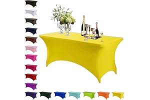 Mienocol Nappe jaune en élasthanne, 1,8 m – Nappe rectangulaire extensible lavable – Nappe universelle élastique pour cuisine, événement, mariage, cocktail, bar, exposition, banquet, fête