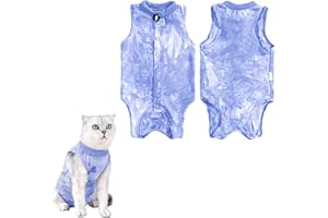CATIME Cat Recovery Suit Post Surgery, Cat Vest Bodysuit Clothes, Kitten Onesie Medical Suit After Spaying, Pet Surgical Spay Shirt E-Collar Alternative for Cats Abdominal Wounds or Skin Diseases (Blue, L)