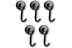 Ronoza 5 sztuk haczyków magnetycznych, bardzo mocne, magnesy neodymowe, 16 mm, magnetyczne haczyki, maks. nośność 15 kg, nadają się do grilla, kuchni, gadżetów, szafek, biura, lodówki (czarne)