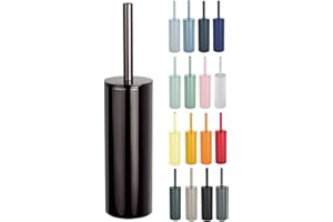 Spirella Brosse WC à Poser Porte-Balai Toilette Pot à Balai Nyo Haute qualité en Acier Inoxydable avec récipient hygiénique Noir Brillant