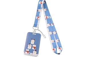 Juanooo Aesthetic Blue ID Lanyard with Card Holder Cute Key Lanyard for Women Girls Kids for ID Badges Christmas Snowman Neck Lanyard ID Holder