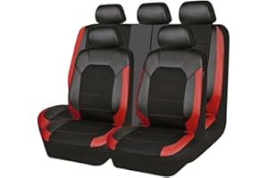 VOIV 9 Pcs Car Seat Covers Full Set for Nissan Qashqai II J11 2013 2014 2015 2016 2017 2018 2019 2020 2021, Leather Seat and Headrest Covers Side Airbag Compatible 5-seater Accessories,C Red