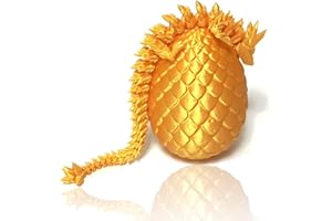 bestyks 3D Printed Dragon Egg with a Full-Motion Crystal Dragon with Flexible Joints, Ideal as a Home and Office Decoration or a Desk Toy, Silk Gold