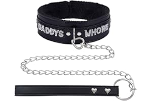 ADEMISHIA Pink Fluffy Choker Necklace For Women, Soft Plush Leather Collar With Rhinestones Letters Punk Gothic Cosplay Jewelry