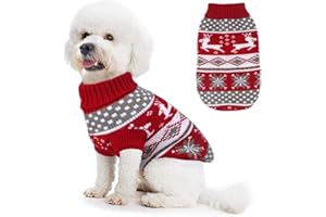 Idepet Świąteczne kostiumy dla psa, zimowy sweter, płaszcz, dzianinowy sweter dla zwierząt domowych z wzorem renifera, ciepłe ubrania dla szczeniaka, kociaka (XXXL, czerwony)