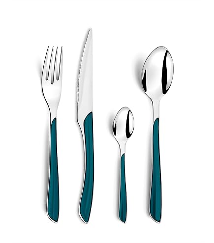 Couverts De Table 6 Personnes, Ménagère 24 Pièces En Acier Inoxydable, Couverts Manche En Bois