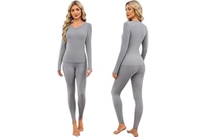 Ekouaer Damska bielizna termiczna damska koszulka termiczna z dekoltem w serek zestaw bielizny z długim rękawem i spodnie termiczne S-XXL