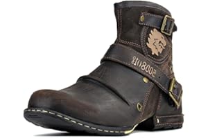 COWSDELLA Stivali da uomo da Motorcycle da Cowboy moda Pelle Chukka Boots Stivaletti Classico 5008-1-D