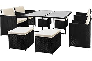 ‎CASARIA Casaria® Polyrattan Gartenmöbel Set Cube Tisch 120x120cm 4 Stühle 4 Hocker 7cm Auflagen Draußen Platzsparend Wetterfest Terrasse Balkon Möbel Sitzgruppe