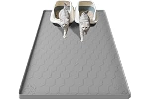 Pawinner Grande XXL Tappetino Lettiera Gatto 101x71cm, Silicone Alimentare Tappeto Lettiera Gatto, Antiscivolo Cat Litter Mat, Impermeabile e Resistente all'urina, Facile da Pulire, Grigio