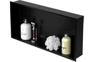 LuxeBath Niche de Douche Encastrée Murale, 60x30x10 cm, en Acier Inoxydable, Noir, Étanche, Étagère avec Cadre Salle de Bain, Encastrable, Seule Couche, Rangement Articles Toilette, Matériel Montage