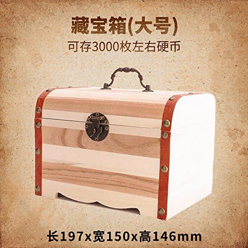 SQBJ Creative wood savings cans for children's savings cans with locks that do not come out of the cipher box.,Large [no lettering] lock