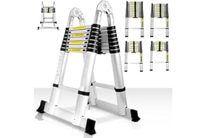 Gimisgu Scala telescopica in alluminio, 3,8 m, telescopica, pieghevole, antiscivolo, in alluminio, portata fino a 150 kg