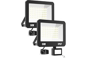 HAPYLUMI 50 W LED Spotlight with Motion Sensor, Pack of 2 5000 LM Super Bright Outdoor Spotlight 6500 K Cool White, IP67 Waterproof LED Headlight Floodlight for Garden, Courtyards, Garage, Roadway