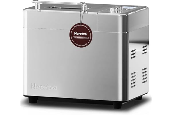 Neretva Machine à Pain, Distributeur Auto & Silencieuse (≤30dB) Machine a Pain avec Double Chauffage &1000G Bol Céramique Antiadhésif & Minuterie, 17 Programmes Sans Gluten/Pain Au Levain/Pain Complet