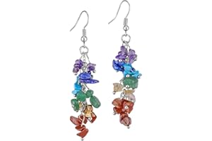 Nupuyai Crystal Stone Long Tassel Drop Earrings for Women, Chakra Healing Stone Dangle Earrings for Wedding Party Vacation, 62mm