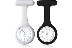 Qkhcable Fob Watch, Nurses Silicone Fob Watch Brooch, Infection Control Design, Pocket Clock with Pin for Health Care Nurses Doctors Paramedic Staff Brooch Digital (White+Black)