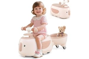 GYMAX Toddler Ride on Car, Kids Sit on Toy with Trailer, Under Seat Storage, Lights & Music, Outdoor Indoor Foot to Floor Sliding Car for 12+ Months Old (Beige + Pink)