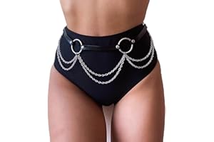 Flovel Punk Leather Waist Chain Black Layered Body Chain Belt Rave Body Jewelry for Women and Girls